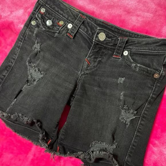 Y2K Vintage True Religion Low Rise Midi Cut Off Shorts - Picture 1 of 5